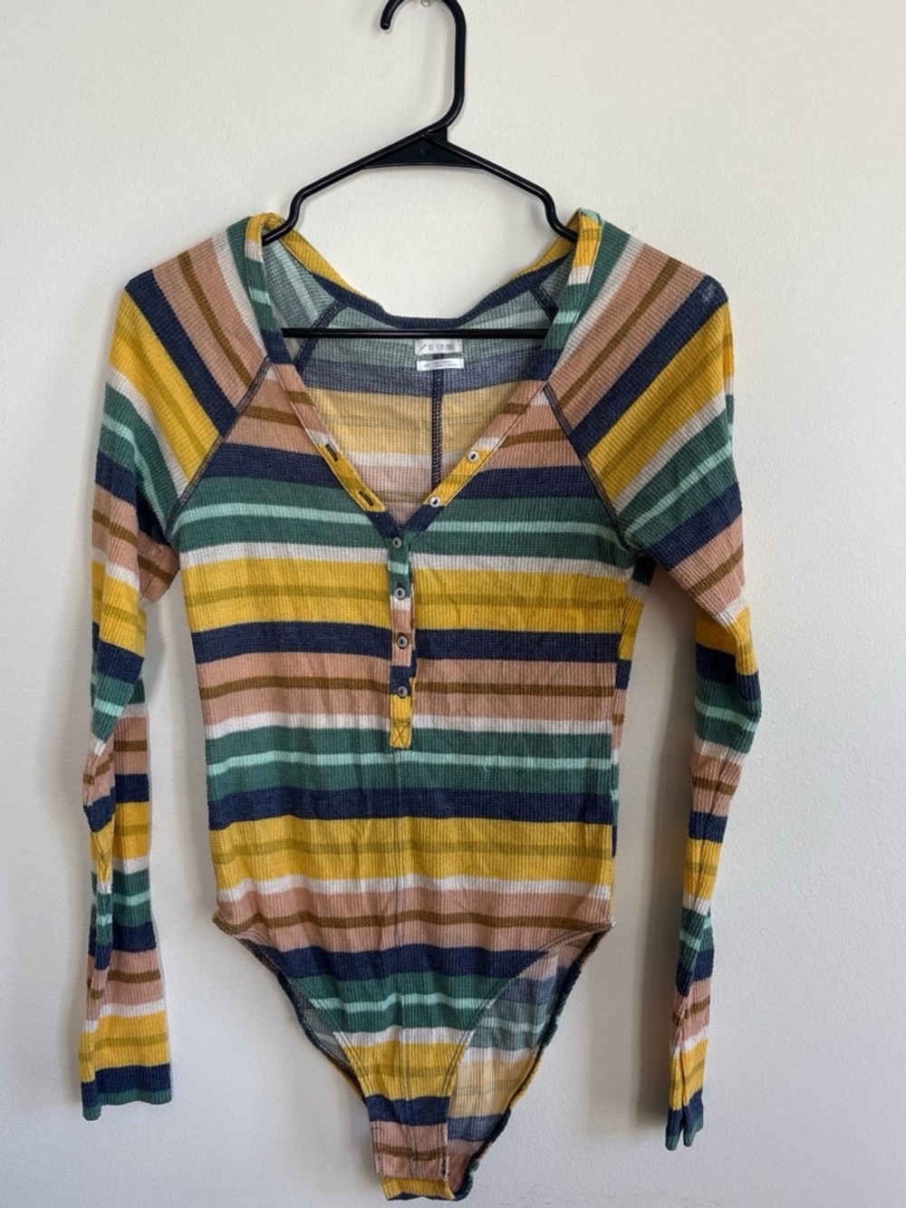 Striped Long-Sleeve Henley One-Piece Bodysuit - Multi